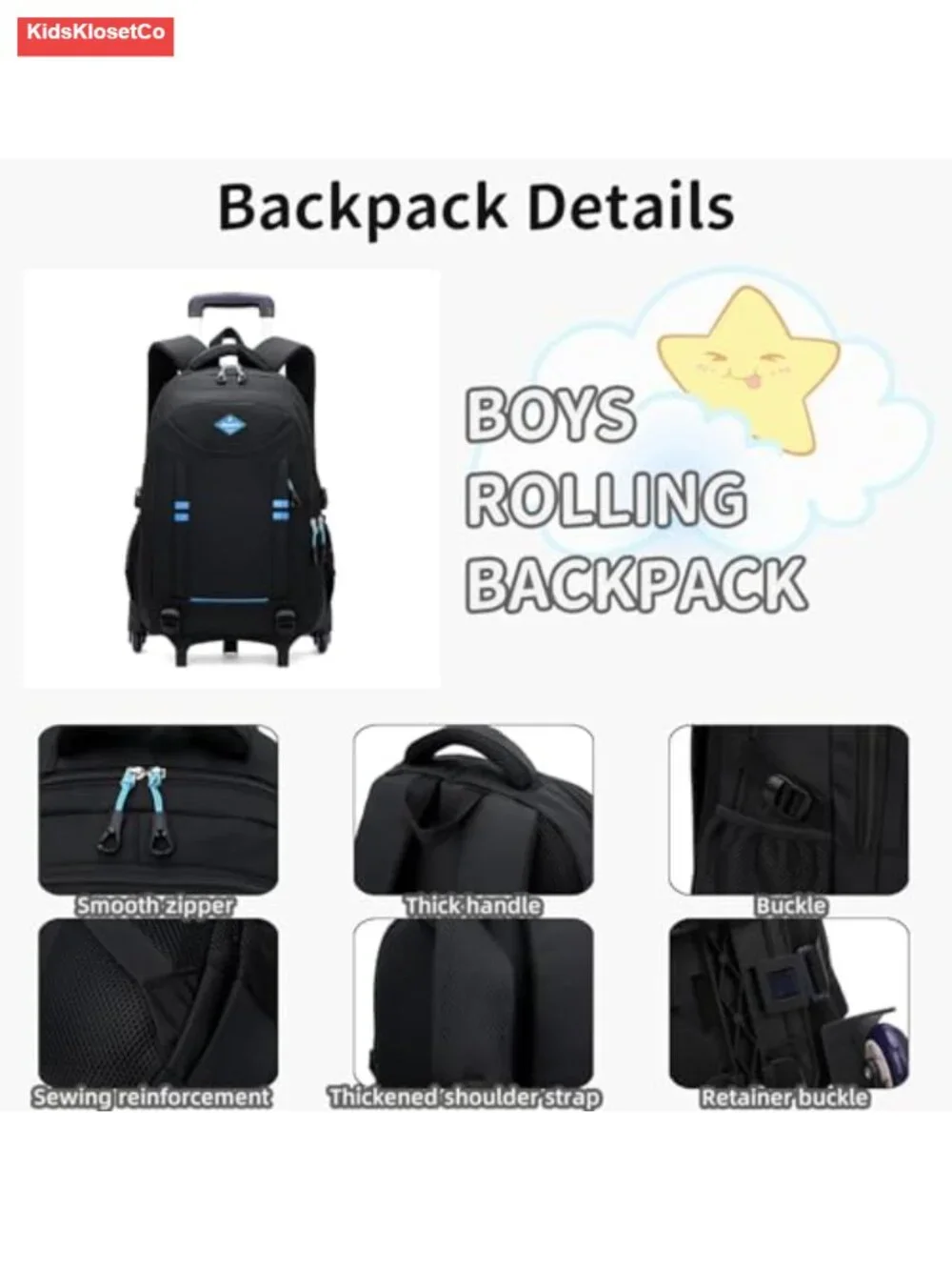 Rolling Backpack Boys Elementary School Travel Trolley with Wheels